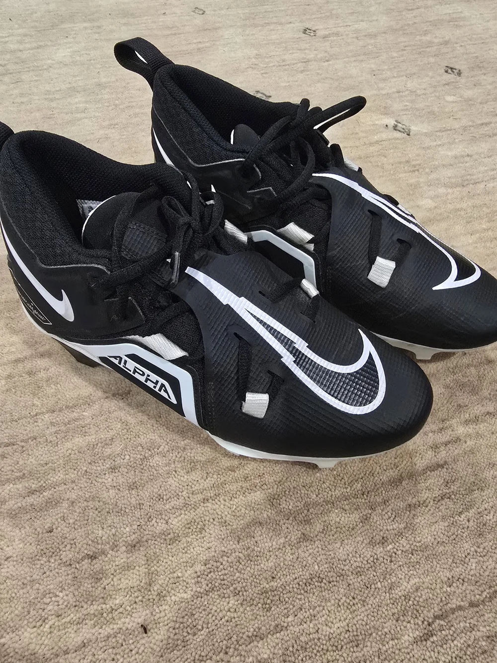 Nike Black and White Alpha Youth Football Cleats